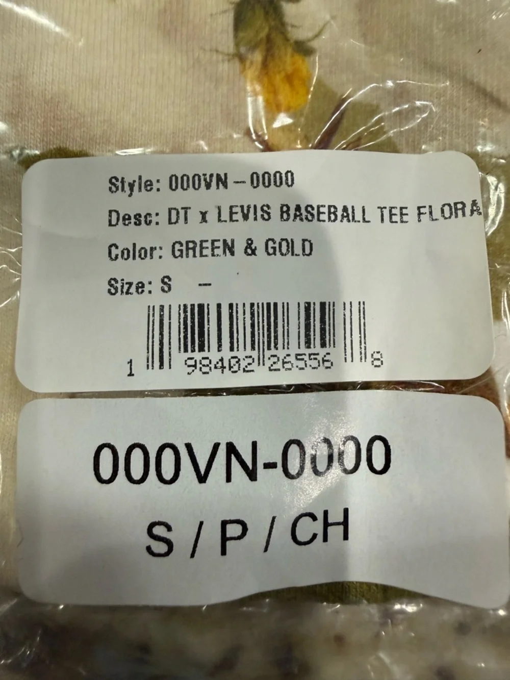 Levi's Denim Tears Men's Green Gold Floral Plaid Baseball Tee 3/4 Sleeve, XL, S